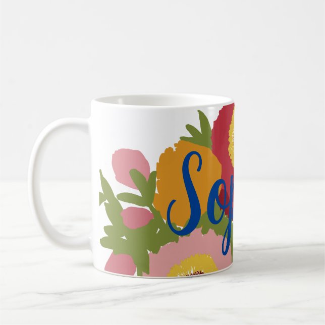 Mug Floral Coloré Avec Nom Personnalisé (Gauche)
