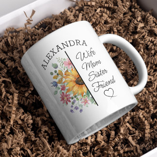 Mug Floral Custom Nom & Texte Femme Maman Soeur Ami