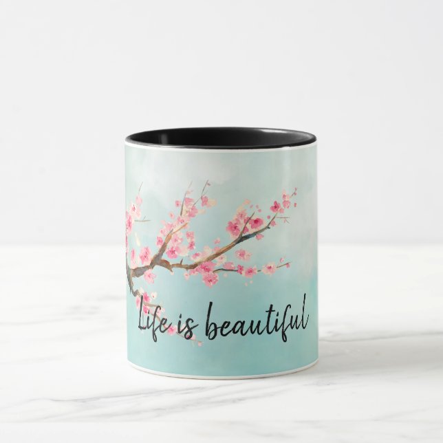 Mug Floral de fleurs de cerisiers roses d'Aqua      (Centre)