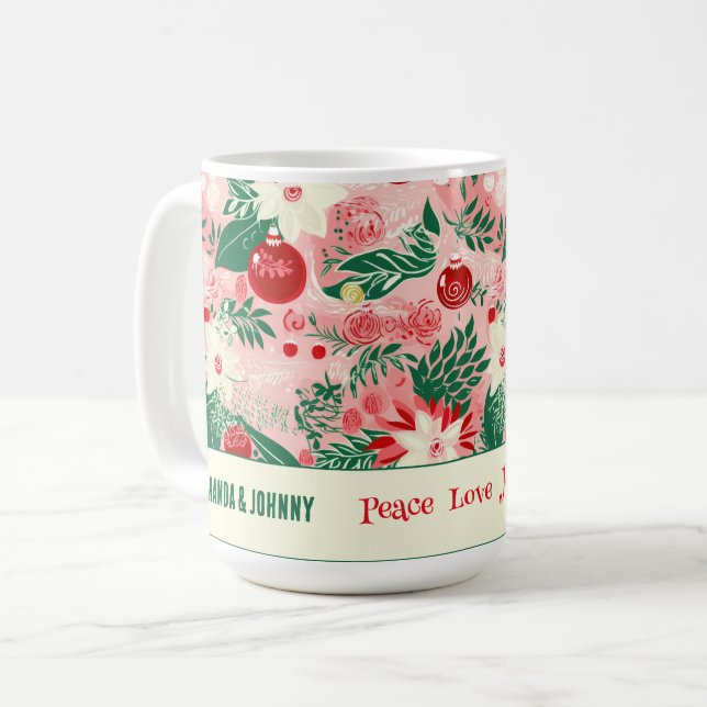 Mug Floral de Noël coloré Personnalisé (Devant gauche)