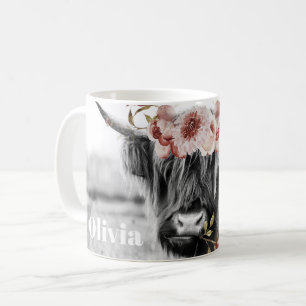 Mug Floral de vache de Highland   Western Cowgirl Nom