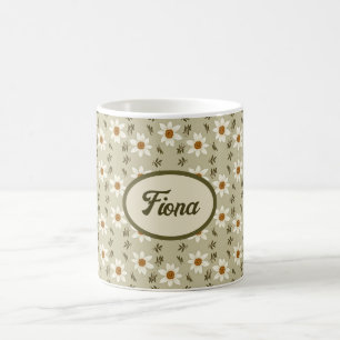 Mug Floral décoratif en blanc et beige Personnalisé