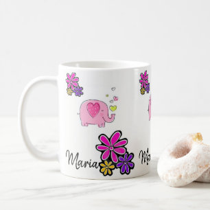 Mug floral d'éléphant rose