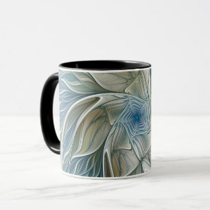 Mug Floral Dream Motif Abstrait Blue Khaki Fractal