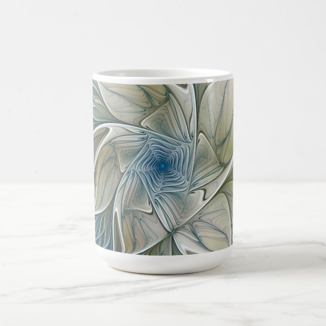 Mug Floral Dream Pattern Abstract Blue Khaki Fractal (Centre)