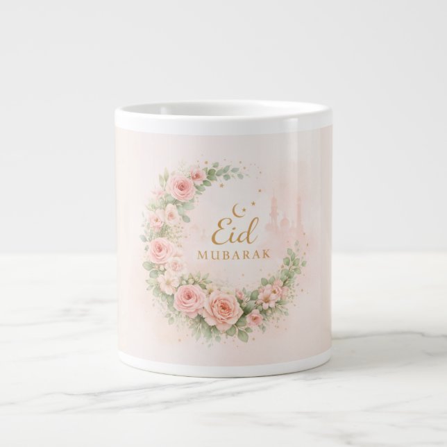 Mug Floral Eid Mubarak – Cadeau Islamique Rose Pâl (Devant)