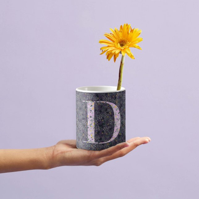 Mug Floral Elegant Classy Monogram D violet avec phras (Créateur téléchargé)