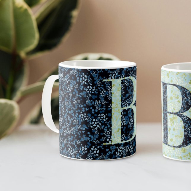 Mug Floral Elegant Classy Monogramme B bleu avec phras (Créateur téléchargé)
