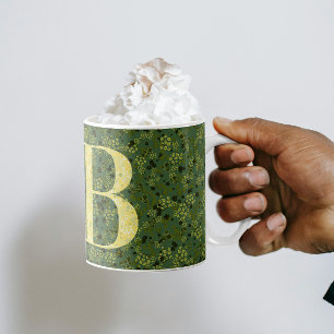 Mug Floral Elegant Classy Monogramme B vert avec phras