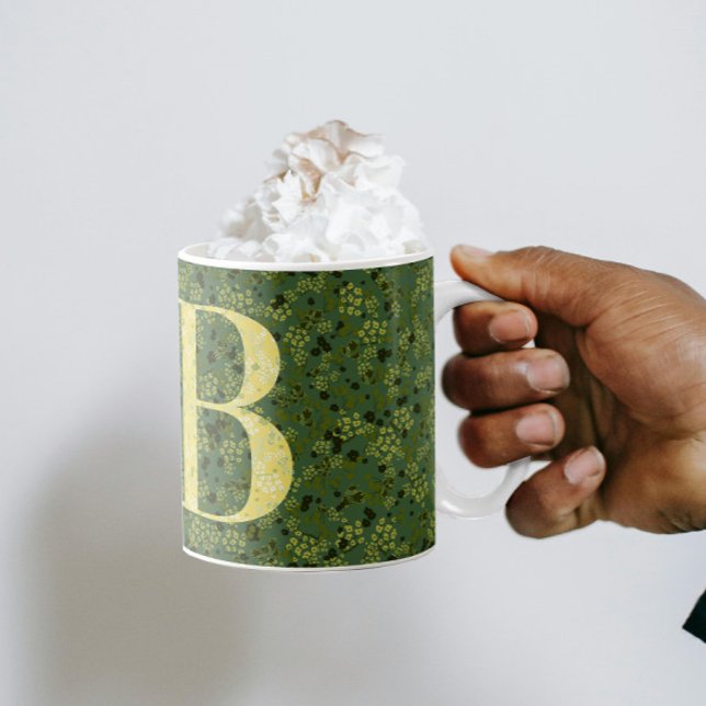 Mug Floral Elegant Classy Monogramme B vert avec phras (Créateur téléchargé)
