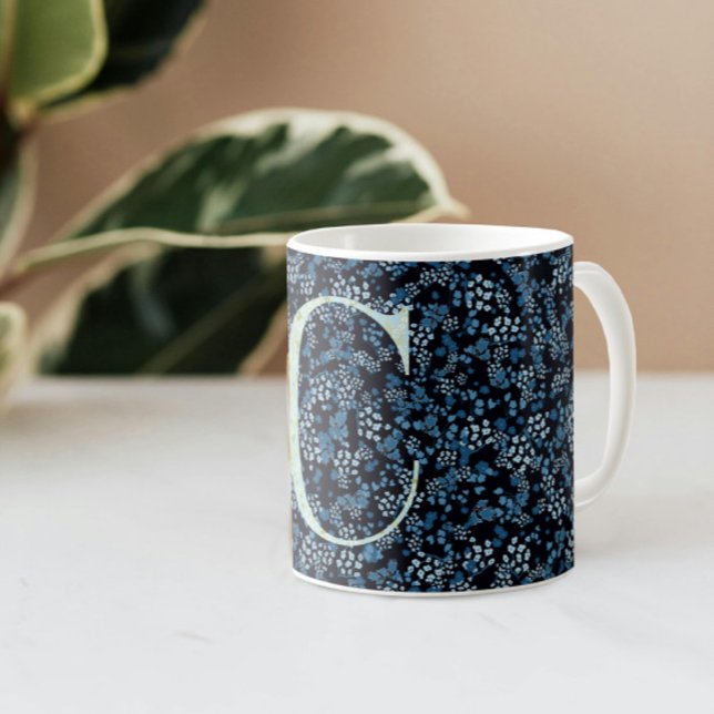 Mug Floral Elegant Classy Monogramme C bleu avec phras (Créateur téléchargé)