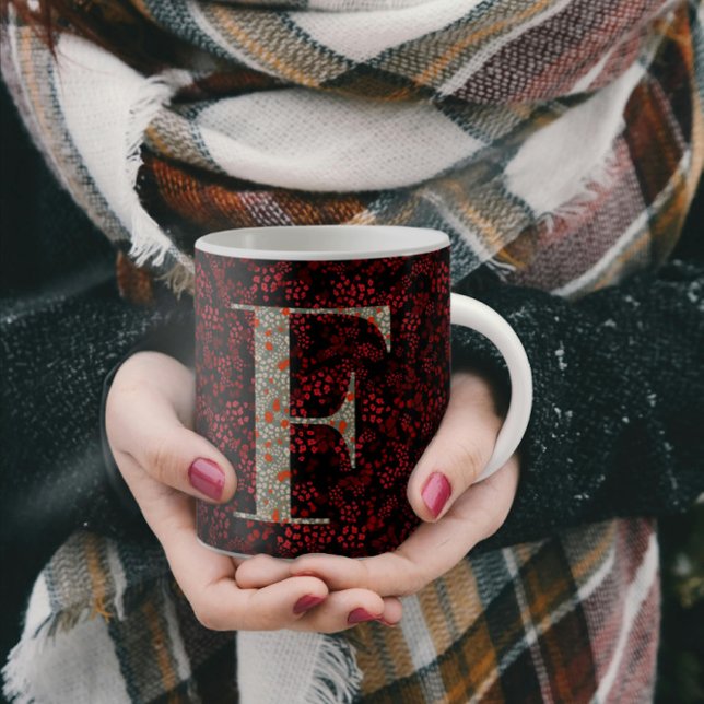 Mug Floral Elegant Classy Monogramme F rouge avec phra (Créateur téléchargé)