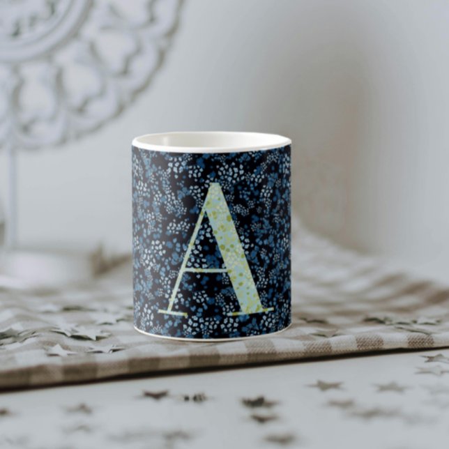 Mug Floral Elegant Classy Monogramme Un bleu avec phra (Créateur téléchargé)