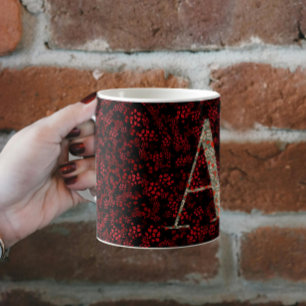 Mug Floral Elegant Classy Monogramme Un rouge avec phr