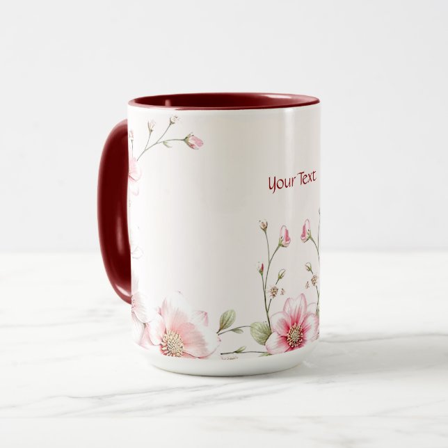 Mug Floral Élégant Rose Blanc (Devant gauche)