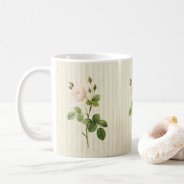 Mug floral en bande beige (Avec donut)