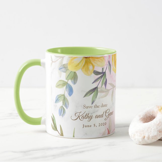 Mug floral-Enregistrez la date (Avec donut)