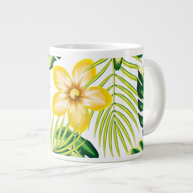 Mug Floral et Palmier Tropical Ensoleillé d'Été (Devant droit)