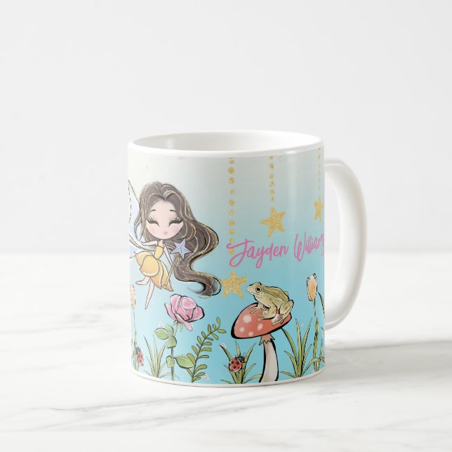 Mug Floral Fairy Brown Cheveux fille Nom personnalisé  (Devant droit)