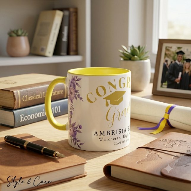 Mug Floral Félicitations Combo Diplômé – Idée Cade (Floral Congrats Grad Combo Mug – Perfect Gift Idea)
