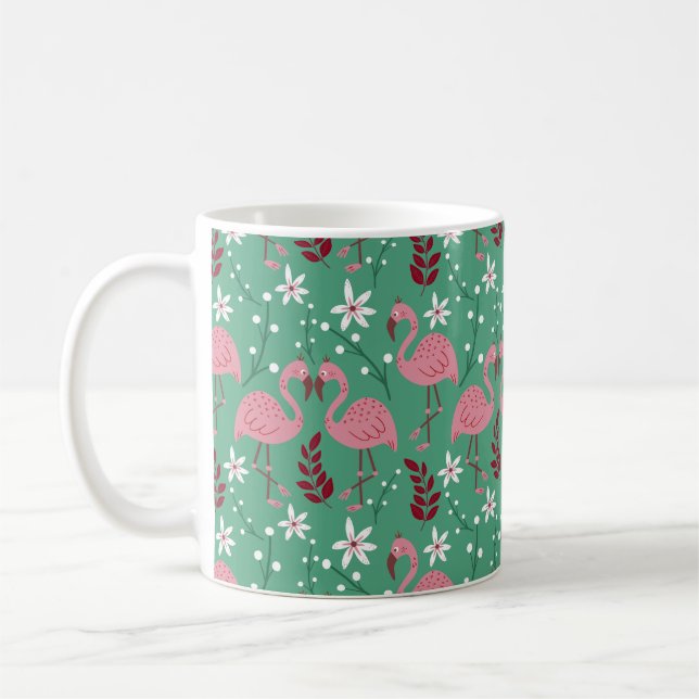 Mug Floral flamingo sans couture motif rose vert (Gauche)