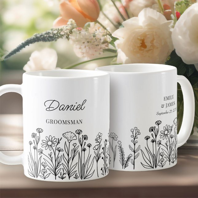Mug Floral fleur sauvage N'Importe Quelle Ligne Couleu (Wildflower Wedding Party Gift Mug to personalize for your groomsmen, father of the bride etc ..)
