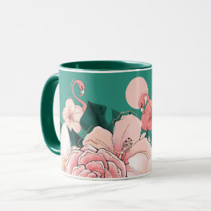 Mug Floral Florida Flamants roses Tropical Garden Turq