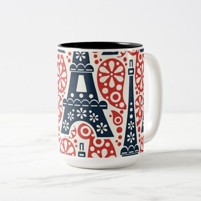 Mug floral folk Paris bi-ton (Devant droit)