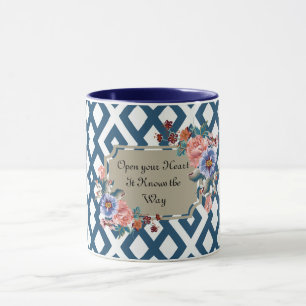 Mug floral géométrique bleu/blanc ouvrez votre c