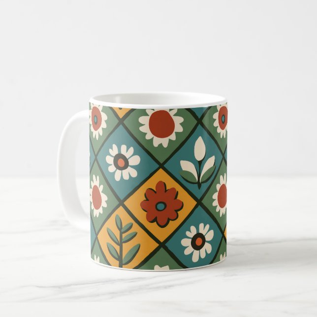 Mug floral géométrique rétro (Devant gauche)
