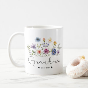 Mug Floral Grandma Baby Faire-part Cadeaux Est 2025