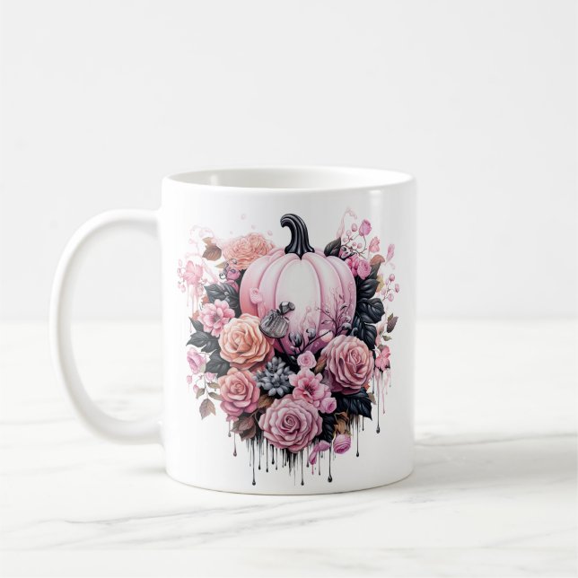 Mug Floral Halloween Citrouille rose (Gauche)