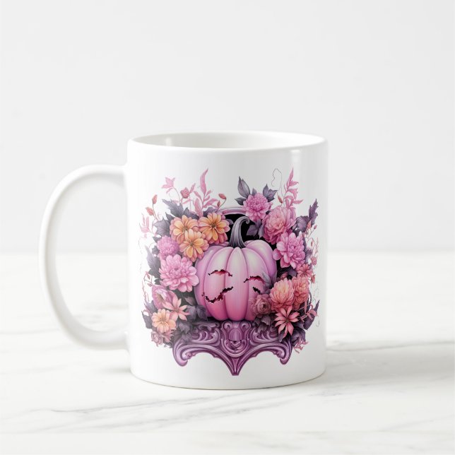 Mug Floral Halloween Citrouille rose (Gauche)