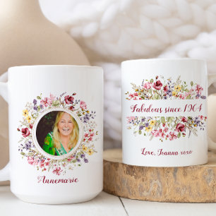 Mug Floral Happy Fabulous depuis la photo d'anniversai