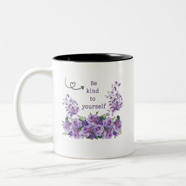 Mug floral inspirant Soyez gentil avec vous-même (Gauche)