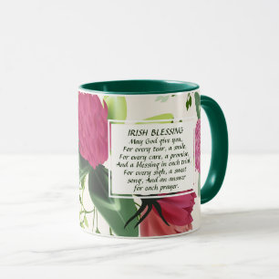 Mug Floral Irlandais Blessing Rouge Rose Vert Clover