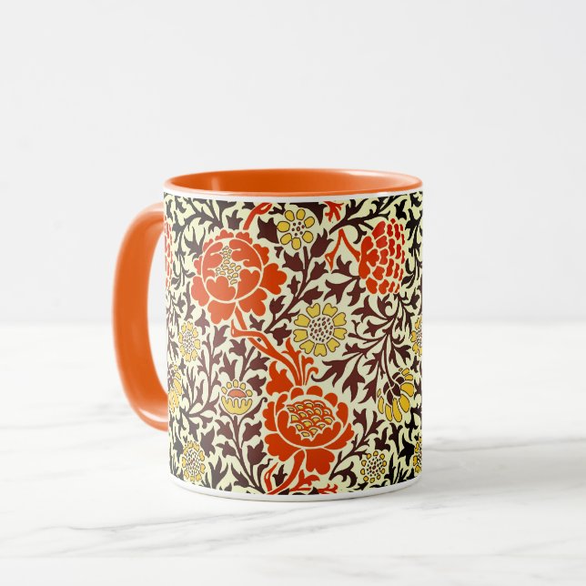 Mug Floral jacobéen, Orange, Brown et Or de moutarde (Devant gauche)