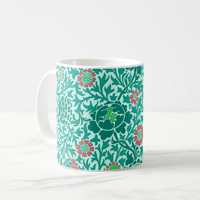 Mug Floral jacobéen, Turquoise, Aqua et Coral (Devant gauche)