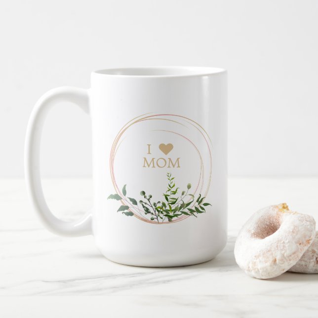 Mug Floral Leaves & Branches in Pink with Quote  Mom (Avec donut)