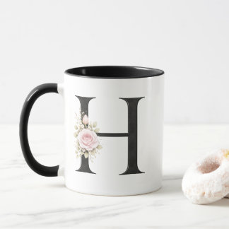 Mug Floral Letter H Monogram | Elegant Initial H Logo