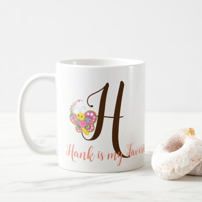Mug floral lettre H papillon (Avec donut)