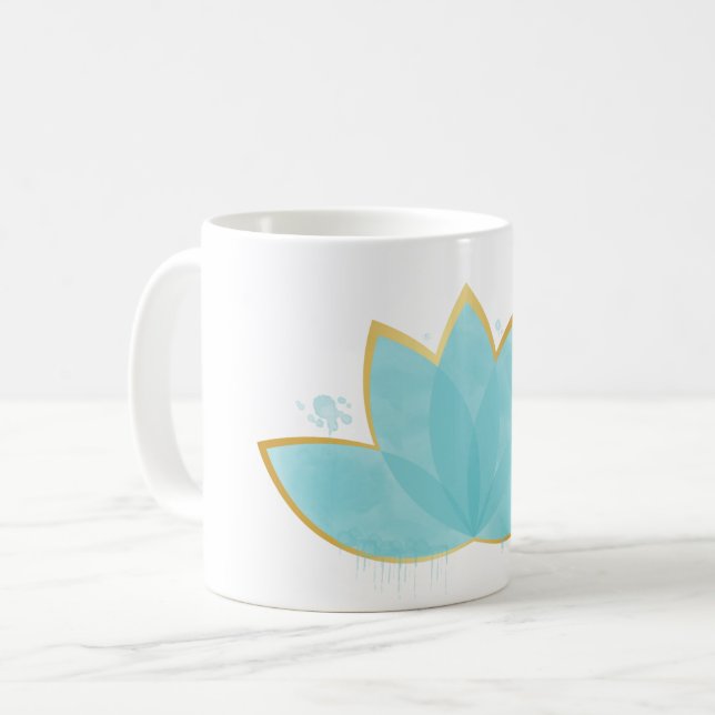 Mug Floral Lotus Seafoam Blue & Faux Gold (Devant gauche)