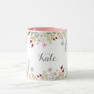Mug Floral Luscieux Nom personnalisé Deux café en ton