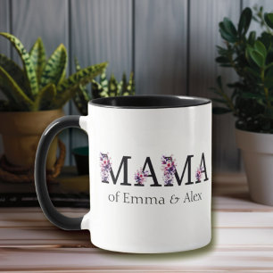 Mug Floral Mama Texte Personnalisé Noms des enfants