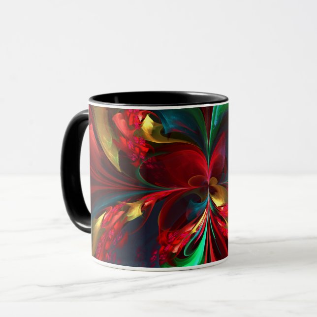 Mug Floral moderne Art Abstrait Rouge Vert Motif #11 (Devant gauche)