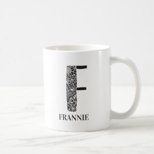 Mug Floral moderne noir et blanc initial F et nom