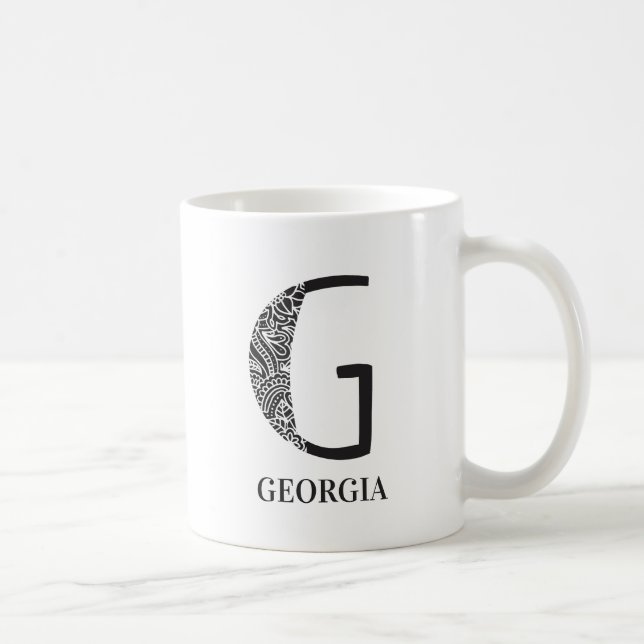 Mug Floral moderne noir et blanc initial G et nom (Droite)