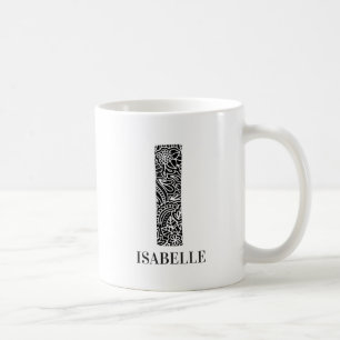 Mug Floral moderne noir et blanc initial I et nom