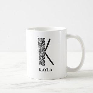 Mug Floral moderne noir et blanc Initiale K et Nom