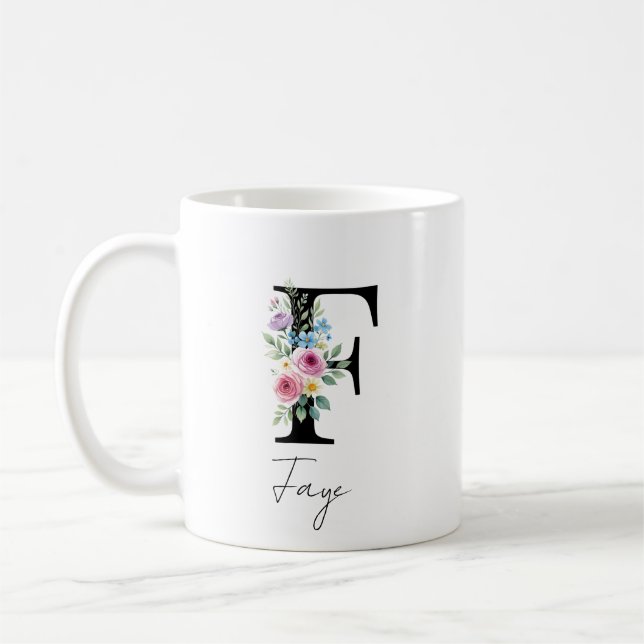 Mug  Floral Monogram – Letter F (Gauche)